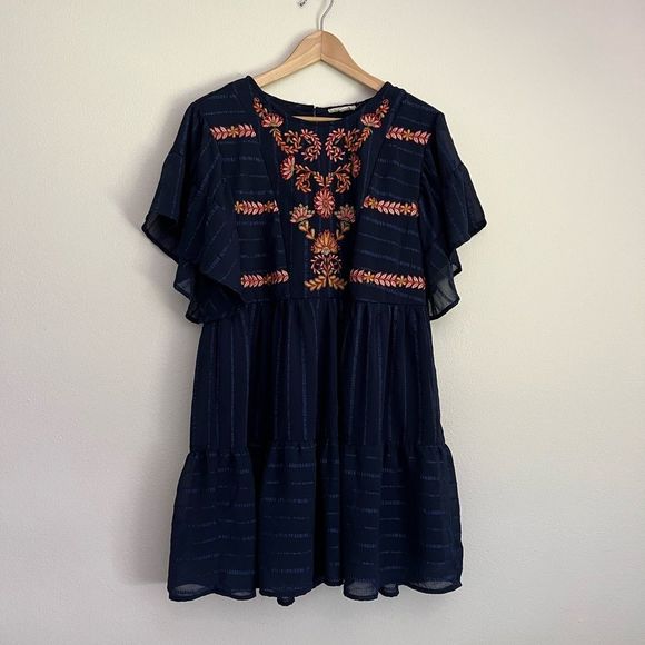 Entro Navy Blue Floral Embroidered Dress Size S - Picture 5 of 9